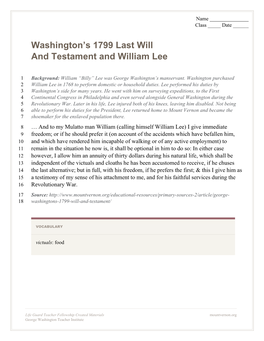 Washington's 1799 Last Will and Testament and William