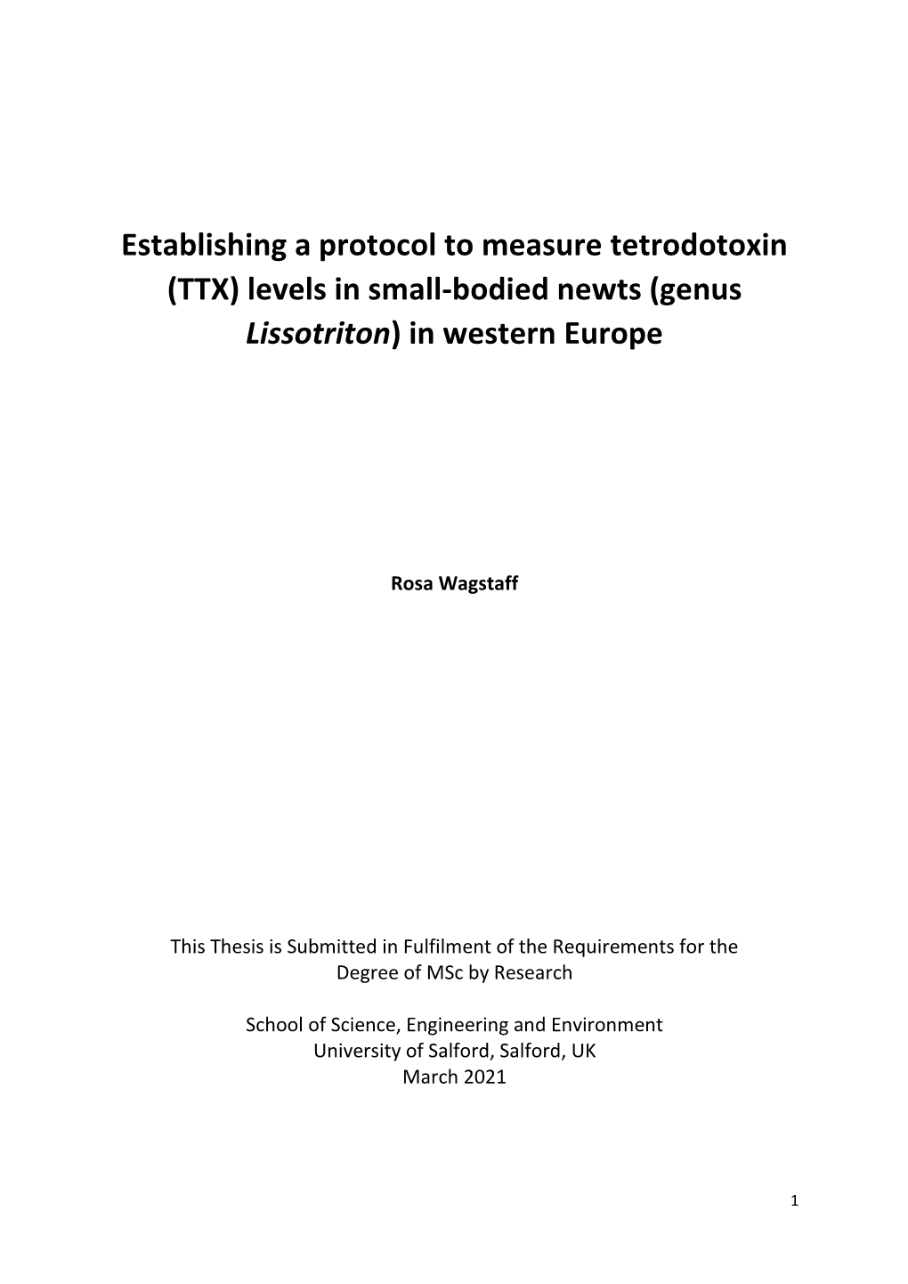 Establishing a Protocol to Measure Tetrodotoxin (TTX) Levels in Small-Bodied Newts (Genus Lissotriton) in Western Europe