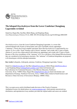 The Lobopod Onychodictyon from the Lower Cambrian Chengjiang Lagerstätte Revisited