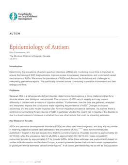 Epidemiology of Autism Eric Fombonne, MD the Montreal Children’S Hospital, Canada July 2012