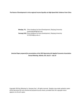 The Route of Development in Intra-Regional Income Equality Via High-Speed Rail: Evidence from China