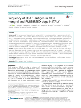 Frequency of DEA 1 Antigen in 1037 Mongrel and PUREBREED Dogs in ITALY E