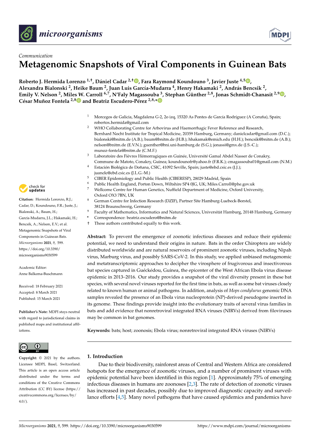 Metagenomic Snapshots of Viral Components in Guinean Bats