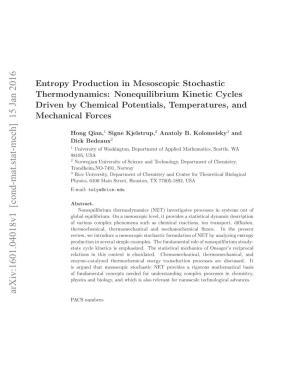 Entropy Production in Mesoscopic Stochastic Thermodynamics: Nonequilibrium Kinetic Cycles Driven by Chemical Potentials, Temperatures, and Mechanical Forces