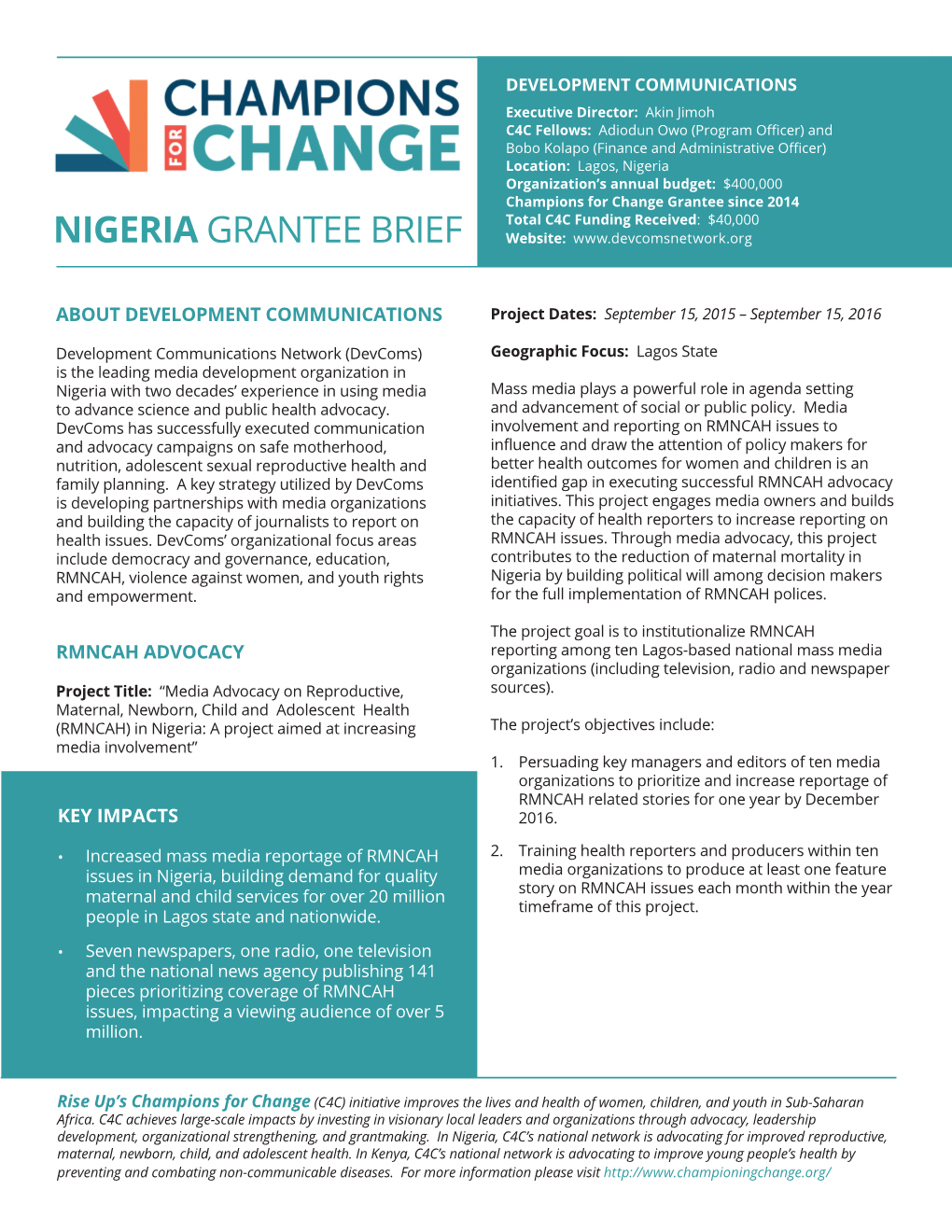 To View the Nigeria Grantee Brief