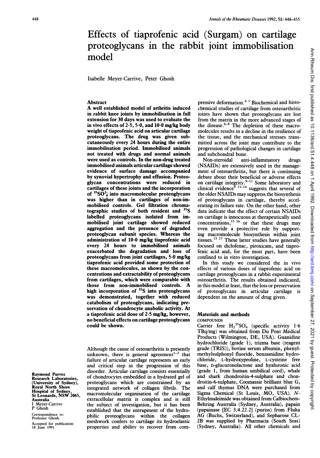 Effects of Tiaprofenic Acid (Surgam) on Cartilage