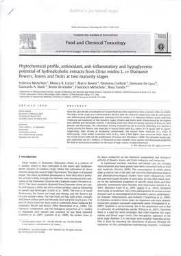 Food and Chemical Toxicology Phytochemical Profile, Antioxidant