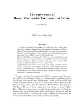 The Early Years of Bruno Maximovich Pontecorvo at Dubna