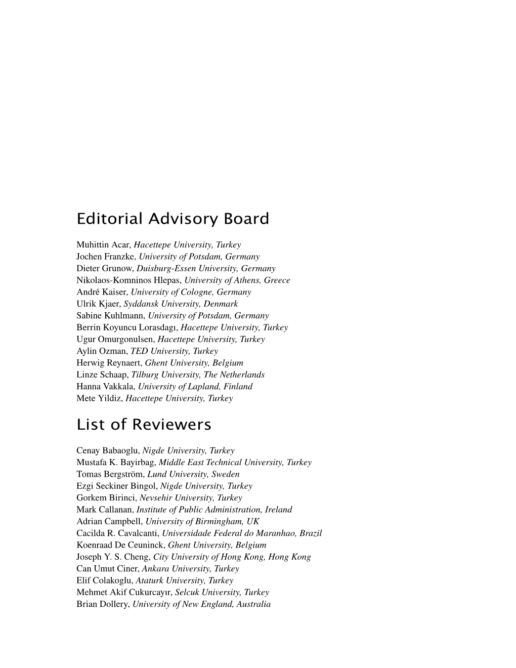 Editorial Advisory Board List of Reviewers