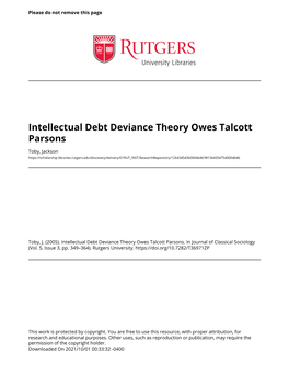 Intellectual Debt Deviance Theory Owes Talcott Parsons