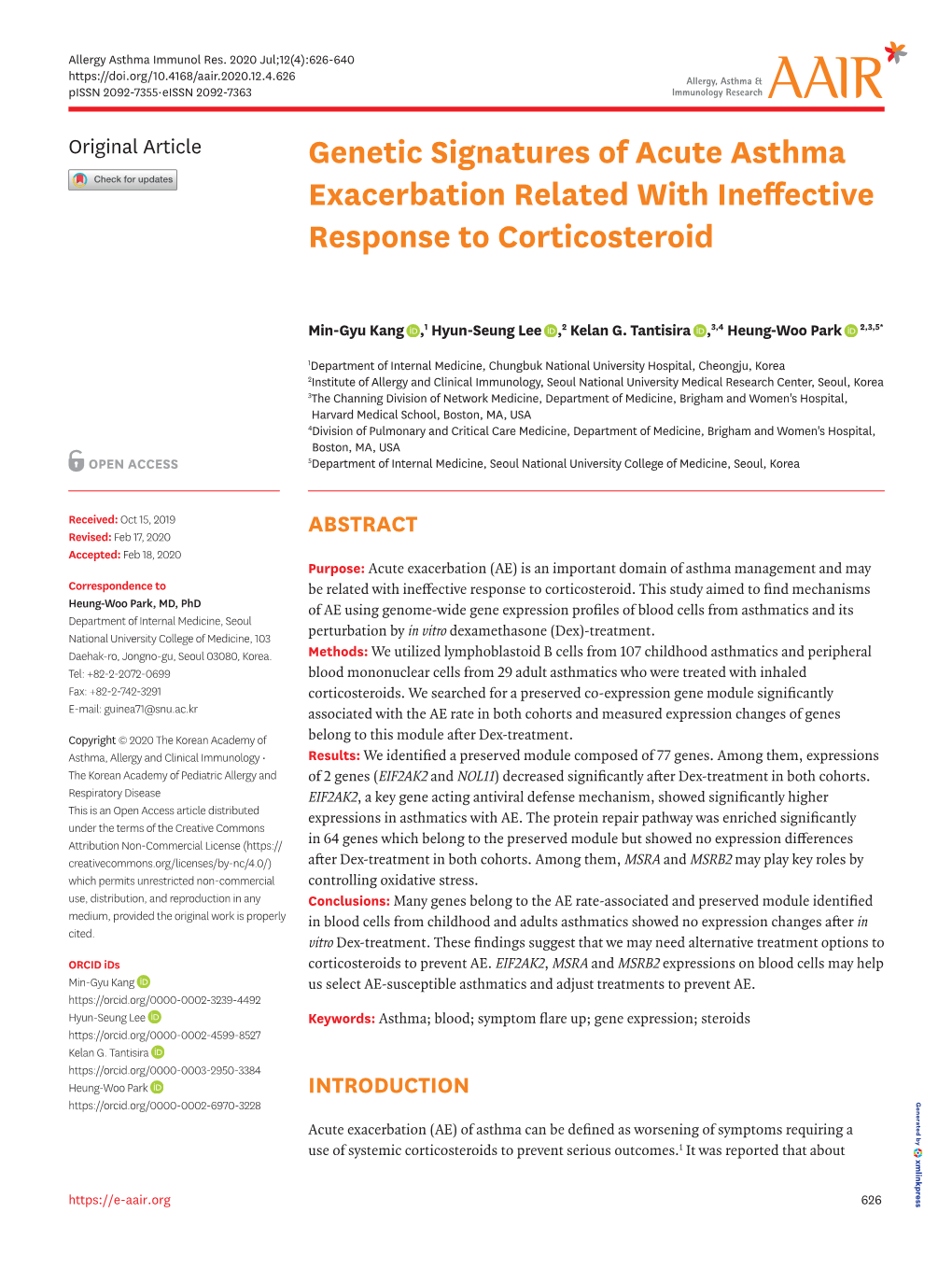 Genetic Signatures of Acute Asthma Exacerbation Related with Ineffective Response to Corticosteroid