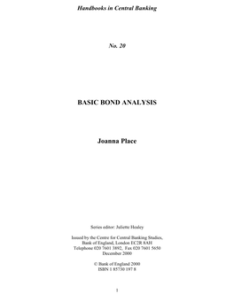 BASIC BOND ANALYSIS Joanna Place