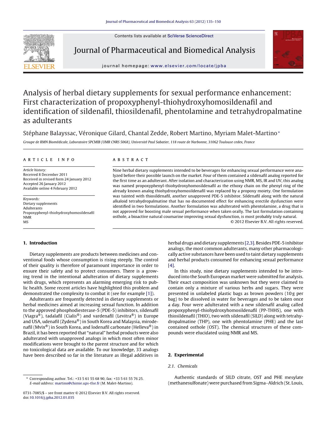 Analysis of Herbal Dietary Supplements for Sexual Performance Enhancement