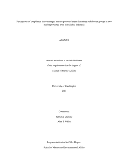 Perceptions of Compliance in Co-Managed Marine Protected Areas from Three Stakeholder Groups in Two Marine Protected Areas in Maluku, Indonesia