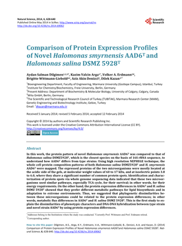 Comparison of Protein Expression Profiles of Novel Halomonas Smyrnensis AAD6T and Halomonas Salina DSMZ 5928T