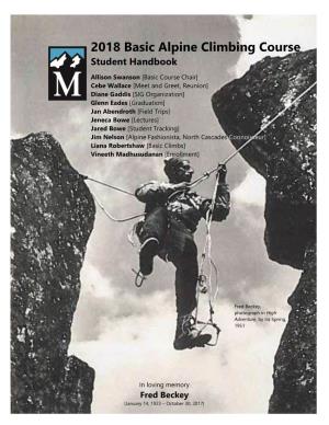 2018 Basic Alpine Climbing Course Student Handbook