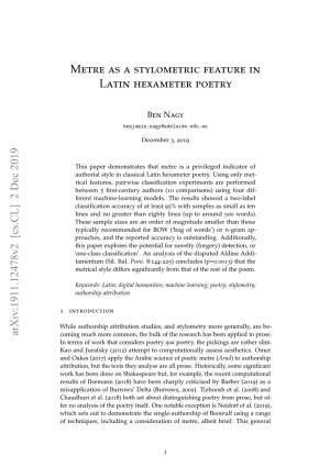 Metre As a Stylometric Feature in Latin Hexameter Poetry