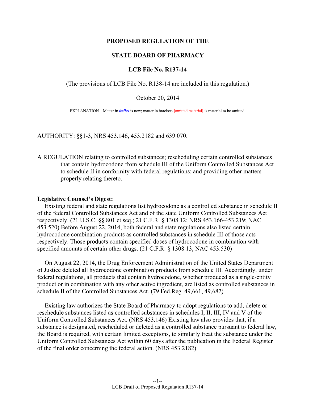 Proposed Regulation of the State Board of Pharmacy