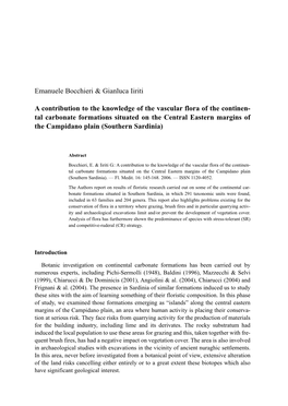 Emanuele Bocchieri & Gianluca Iiriti a Contribution to the Knowledge of the Vascular Flora of the Continen- Tal Carbonate Fo