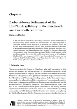 Refinement of the Ho-Chunk Syllabary in the Nineteenth and Twentieth Centuries Kathleen Danker
