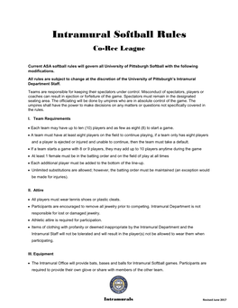 Intramural Softball Rules Co-Rec League