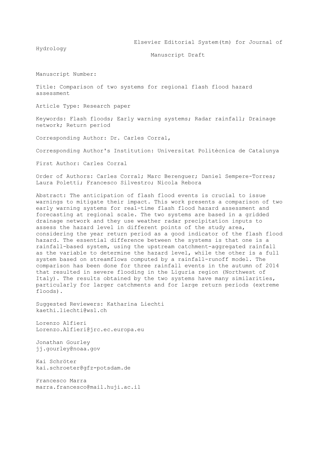 Title: Comparison of Two Systems for Regional Flash Flood Hazard Assessment