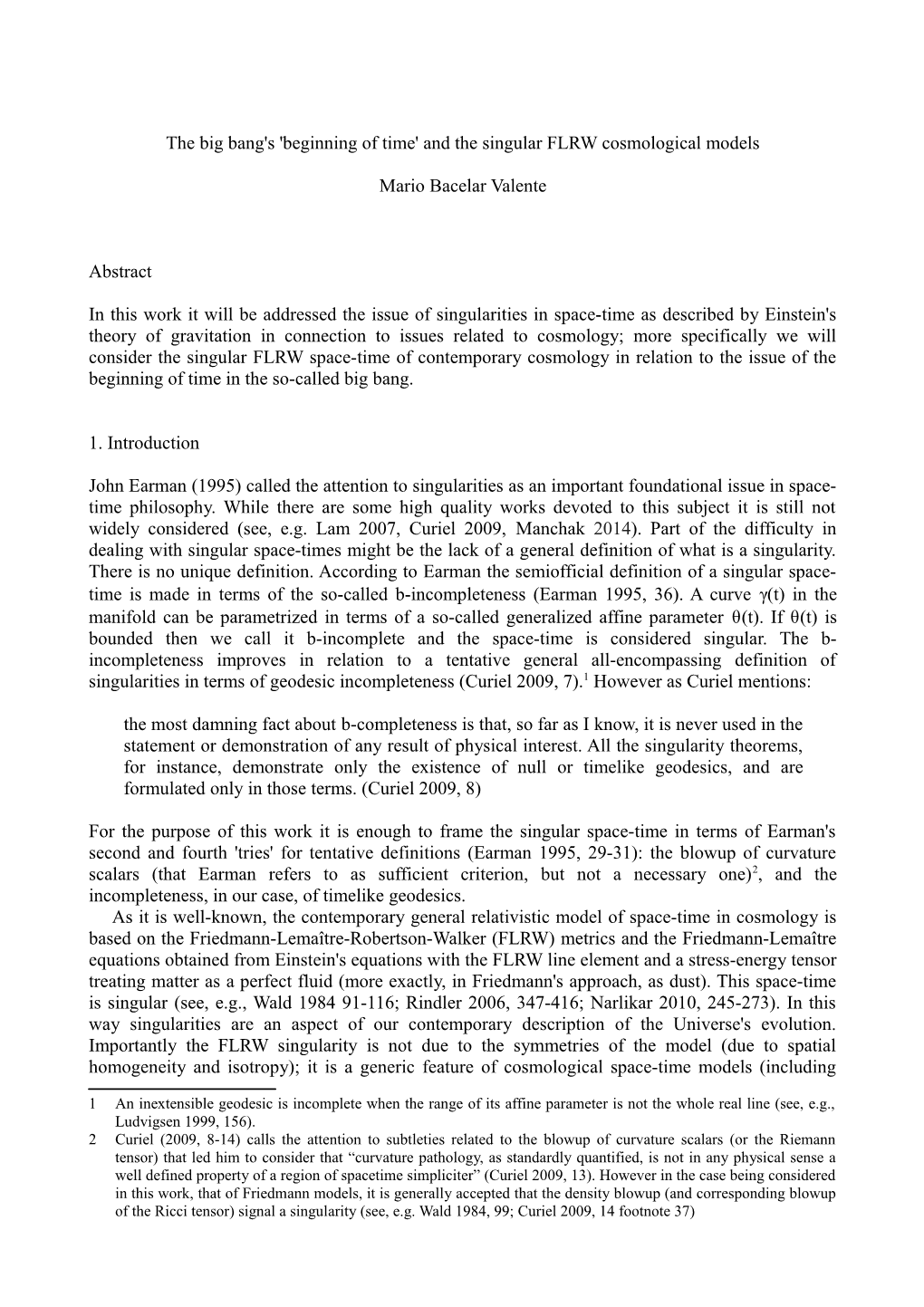 The Big Bang's 'Beginning of Time' and the Singular FLRW Cosmological Models