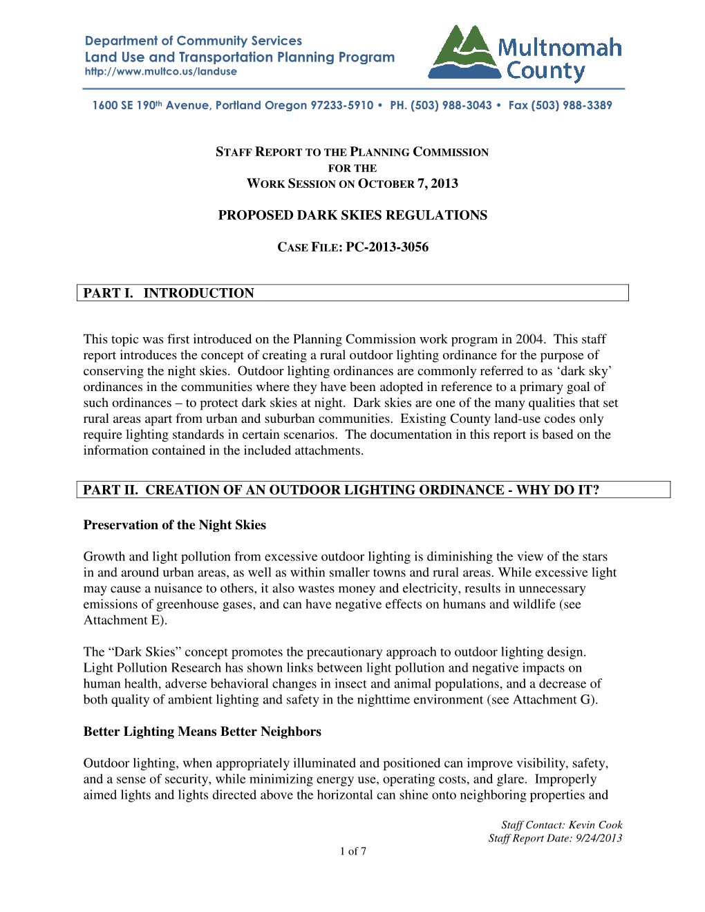 PROPOSED PART I. INTRODUCTION This Topic Was First Introduced on the Plannin Report Introduces the Concept of Creating a Rur C