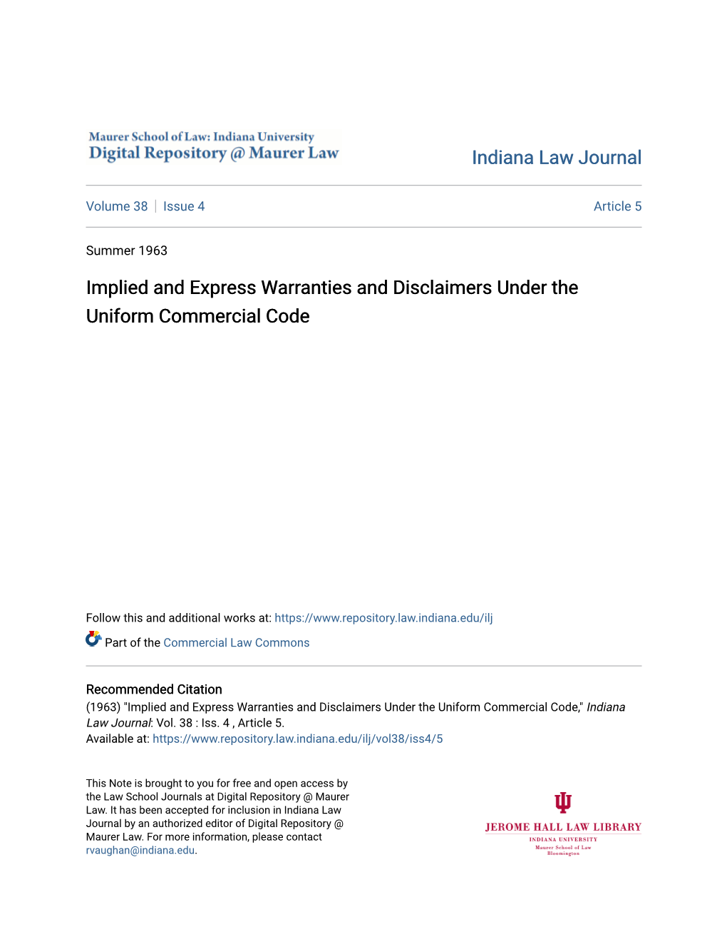 Implied and Express Warranties and Disclaimers Under the Uniform Commercial Code