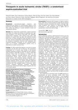 Tinzaparin in Acute Ischaemic Stroke (TAIST): a Randomised Aspirin-Controlled Trial