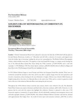 Golden Era of Motor Racing at Christie's in December