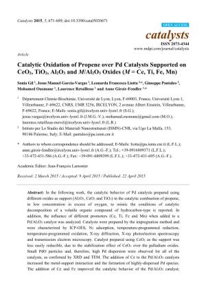 Catalytic Oxidation of Propene Over Pd Catalysts Supported on Ceo2, Tio2, Al2o3 and M/Al2o3 Oxides (M = Ce, Ti, Fe, Mn)