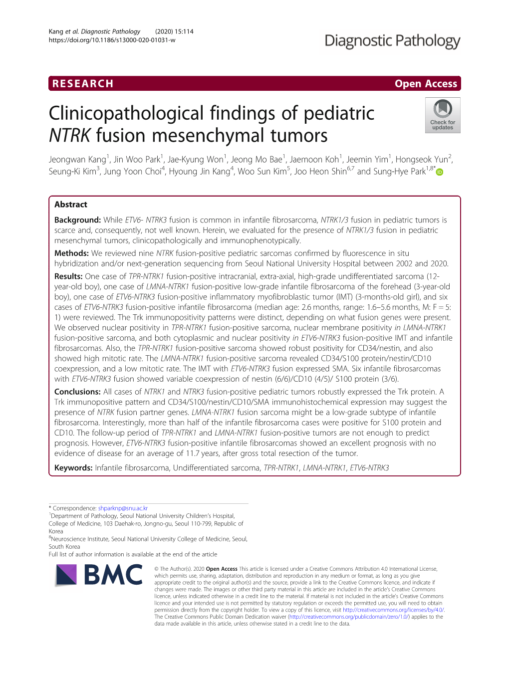 Clinicopathological Findings of Pediatric NTRK Fusion