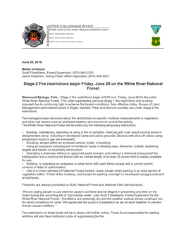 Stage 2 Fire Restrictions Begin Friday, June 29 on the White River National Forest
