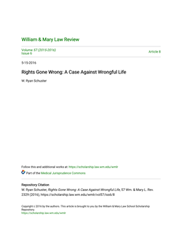 Rights Gone Wrong: a Case Against Wrongful Life