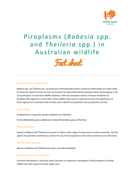 (Babesia Spp. and Theileria Spp.) in Australian Wildlife Fact Sheet