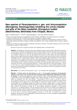 New Species of Paracolpenteron N. Gen. and Ancyrocephalus