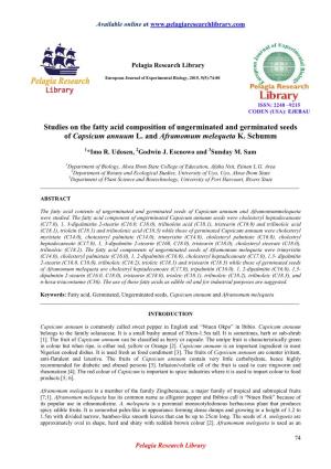 Studies on the Fatty Acid Composition of Ungerminated and Germinated Seeds of Capsicum Annuum L
