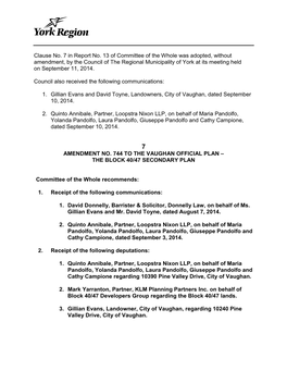 Amendment No. 744 to the Vaughan Official Plan – the Block 40/47 Secondary Plan