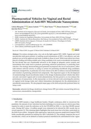 Pharmaceutical Vehicles for Vaginal and Rectal Administration of Anti-HIV Microbicide Nanosystems