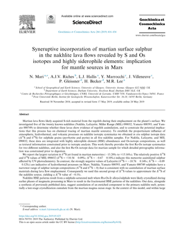 Syneruptive Incorporation of Martian Surface Sulphur in the Nakhlite Lava