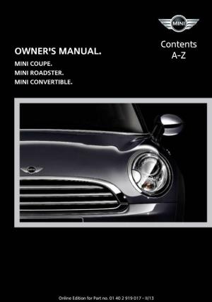 Owner's Manual. Contents