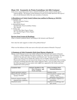 Hum 110: Geometric & Proto-Corinthian Art (8Th Century)