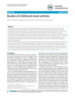 Burden of Childhood-Onset Arthritis Pedi- Atric Rheumatology 2010, 8:20