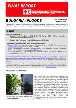 Floods Minor Emergency Appeal (05ME035)