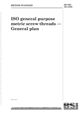 ISO General Purpose Metric Screw Threads— General Plan