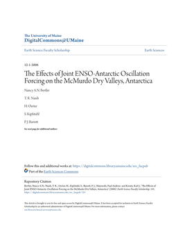 The Effects of Joint ENSO-Antarctic Oscillation Forcing on the Mcmurdo Dry Valleys, Antarctica" (2006)