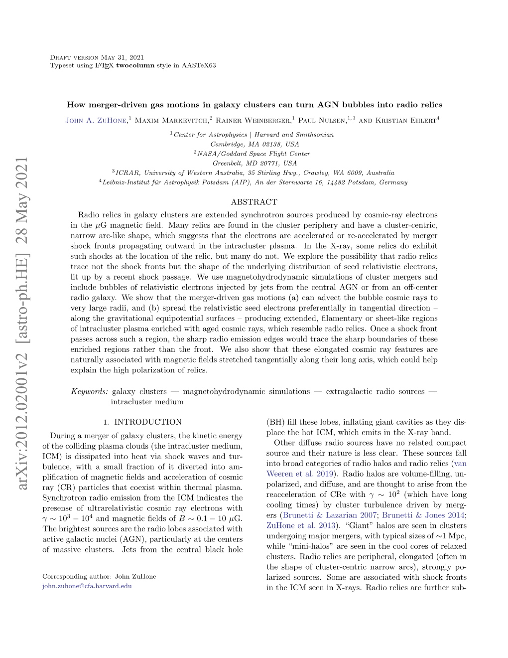 Arxiv:2012.02001V2 [Astro-Ph.HE] 28 May 2021 Ray (CR) Particles That Coexist Within Thermal Plasma