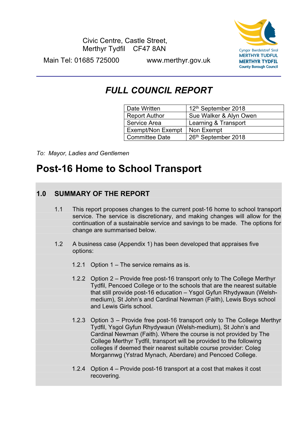 Post-16 Home to School Transport