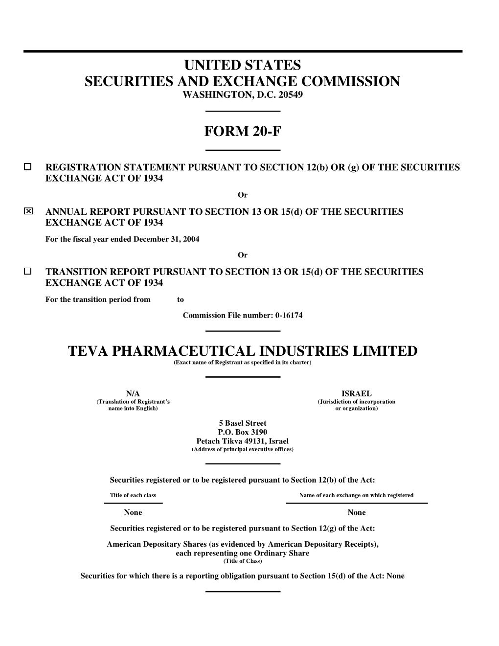 United States Securities and Exchange Commission Form